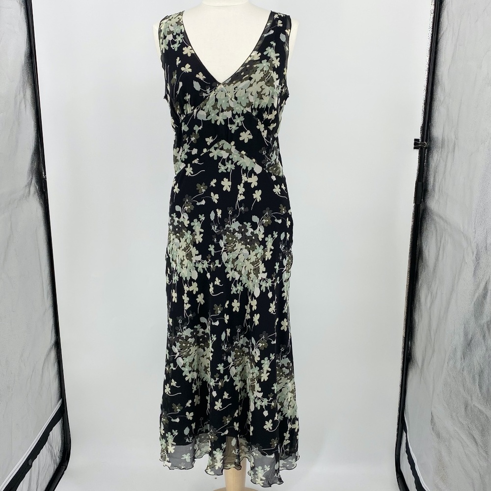 Banana Republic maxi dress sz 12 floral sleeveless lined fitted v neck mermaid